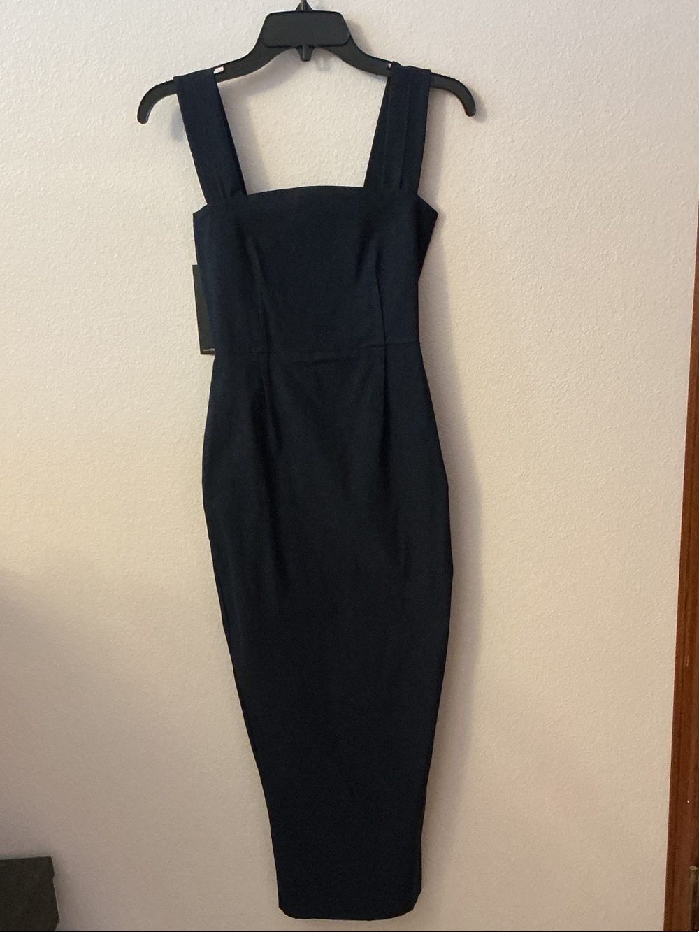 Classic Deep Navy Square-Neck Midi Dress